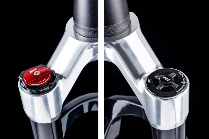 Manitou Mattoc Pro LE 2024, horquilla para bicicleta de montaña moderna de 110-150 mm de edición limitada, detalle de corona